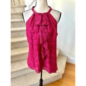 Ann Taylor Hot Pink Silk Tie Dye Ruffle Front Sleeveless Tank Top Blouse